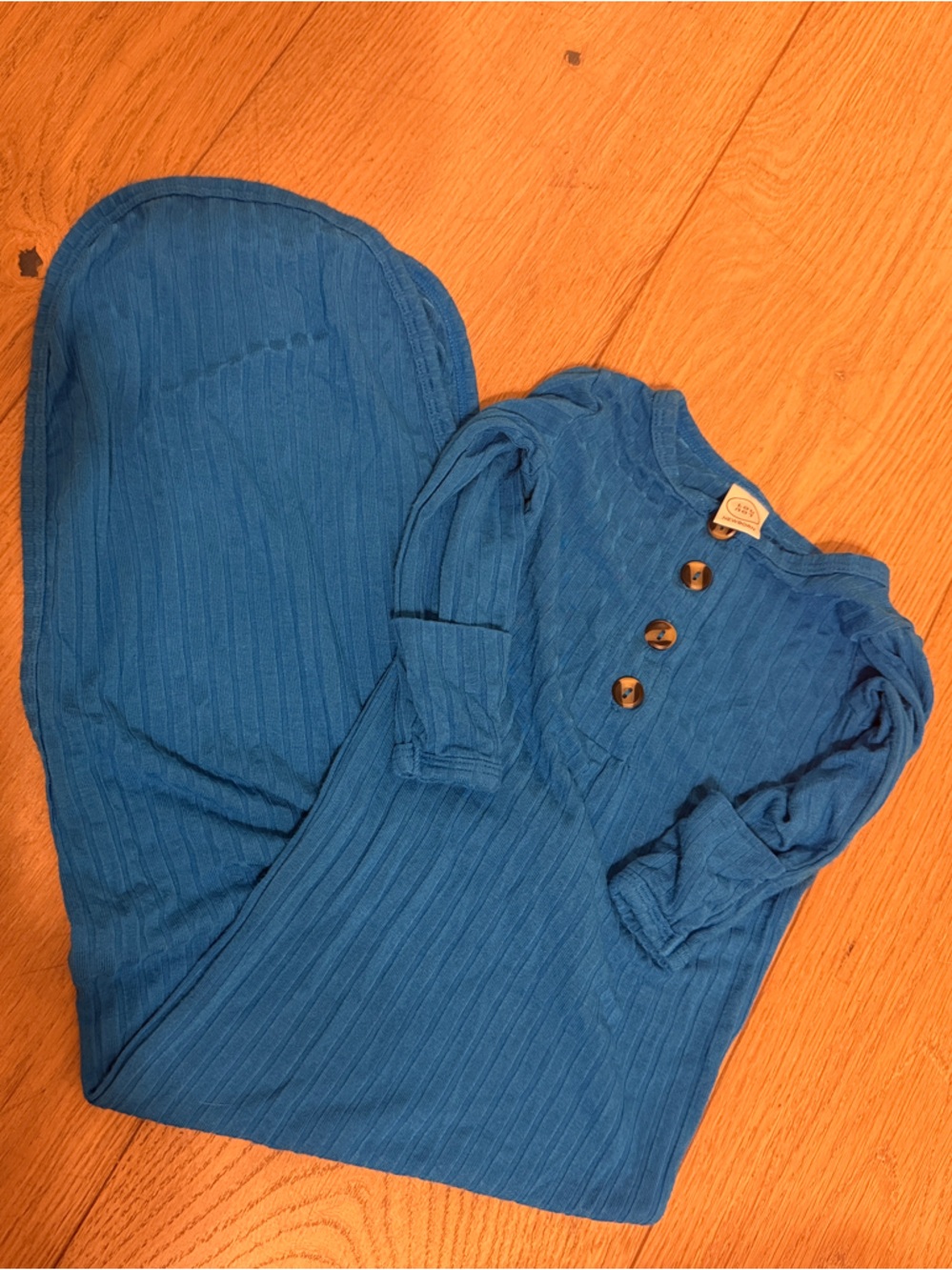Lou Lou & Company Teal Ribbed Long Sleeve Top with Button Placket